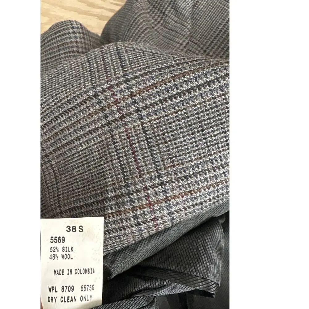 Oscar de la Renta Silk Wool Glen Plaid Blazer Made Colombia Men's 38S Vintage